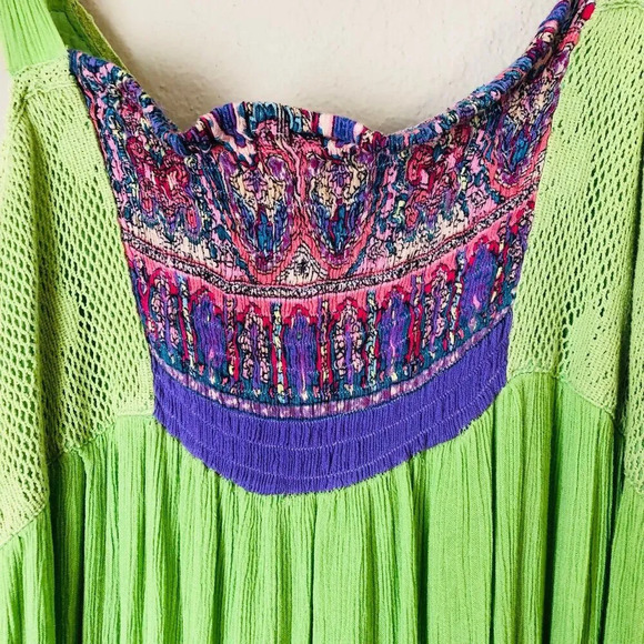 Vintage Bila Lime Green Purple Paisley Tropical Print Maxi Dress Size Large - Picture 7 of 10